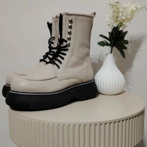 Topshop Cream and Black Combat Boots